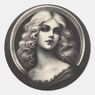 Sticker Rond Horreur gothique Vampire vintage
