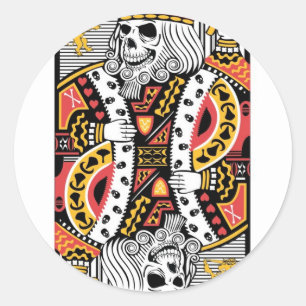 Sticker Rond Horreur Skeleton King Jouer Carte