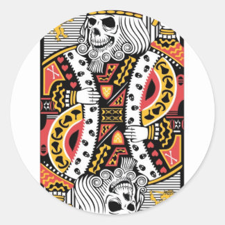 Sticker Rond Horreur Skeleton King Jouer Carte