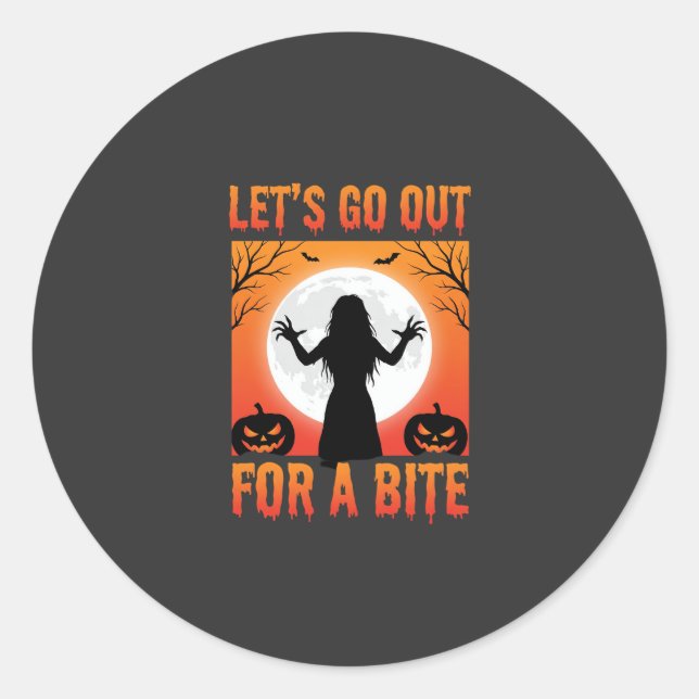 Sticker Rond Horror Halloween Sortons Pour Une Morsure (Devant)