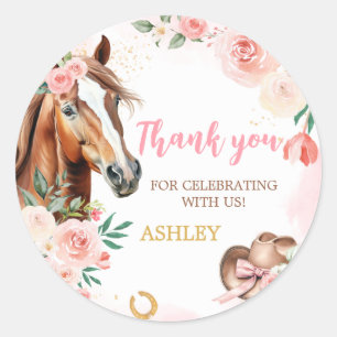 Sticker Rond Horse Cowgirl fête d'anniversaire