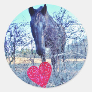 Sticker Rond Horse et heart