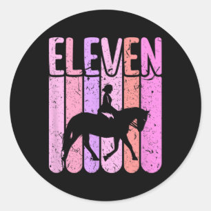 Sticker Rond Horse Girl 11e Anniversaire Équitation