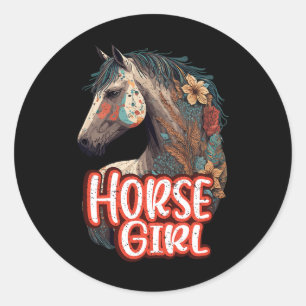 Sticker Rond Horse Girl Equestria Portrait Western Horseback R