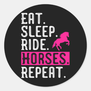 Sticker Rond Horse Girl Mange Sleep Ride Horses Répéter Horseba