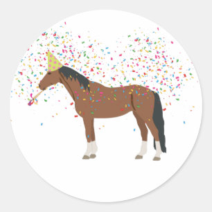 Sticker Rond Horse Partyler Animaux de ferme ayant une fête