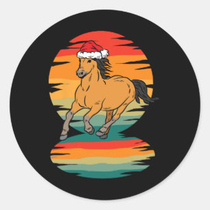 Sticker Rond Horse Santa Hat