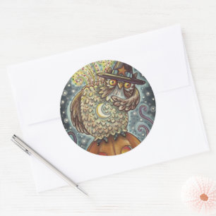 STICKER ROND HORSEMAN OWL SANS TÊTE, OISEAU COUCHANT