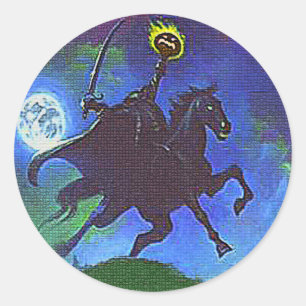 Sticker Rond Horseman sans tête dans le feu bleu