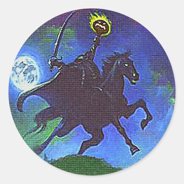 Sticker Rond Horseman sans tête dans le feu bleu (Devant)