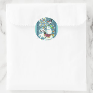 STICKER ROND HORSEMAN SNOWMAN SANS TÊTE, HUMOUR XMAS HALLOWEEN,