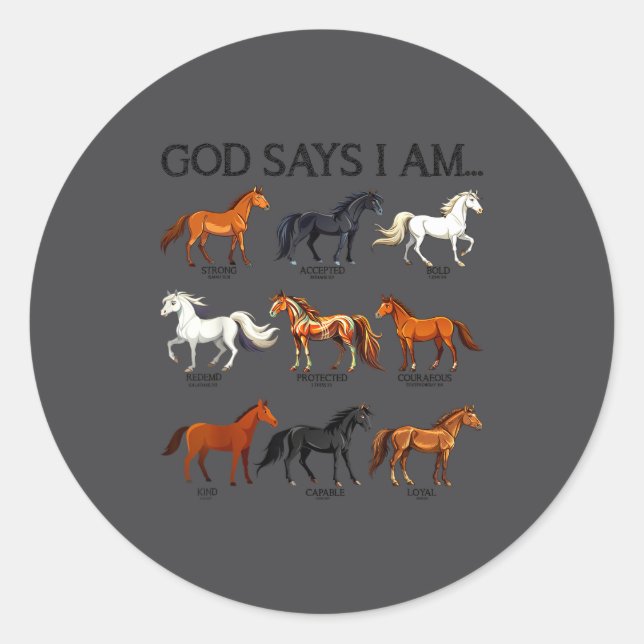 Sticker Rond Horses God Says I Am Cute Christian Girl Teen Bibl (Devant)