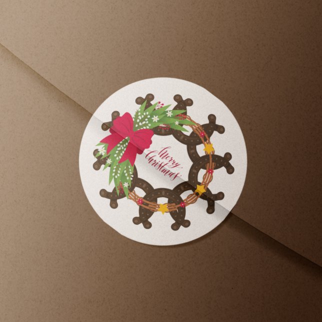 Sticker Rond Horseshoe Christmas Wreath (Créateur téléchargé)