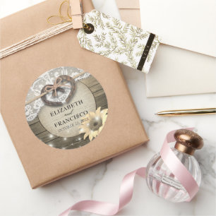 Sticker Rond Horseshot Heart Lace Sunflower Wood Wedding shower