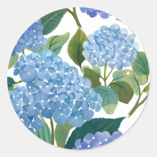 Sticker Rond Hortensias Bleus Bel Arbuste Floral