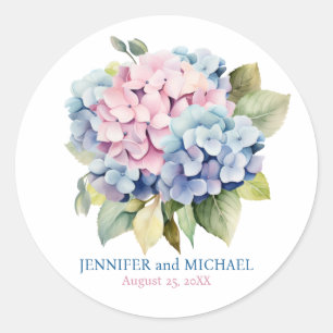 Sticker Rond Hortensias rose et bleu poussiéreux Cercle de mari