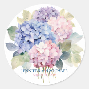 Sticker Rond Hortensias rose et bleu poussiéreux Cercle de mari