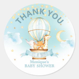 Sticker Rond Hot Air Balloon Animaux Baby shower Merci Faveurs