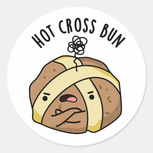 Sticker Rond Hot Cross Bun Funny Food Pun (Devant)