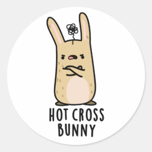 Sticker Rond Hot Cross Bunny Funny Angry Rabbit Pun