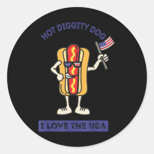 Sticker Rond Hot Diggity Chien Juillet 4 Patriotique Patriotiqu