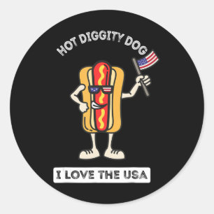 Sticker Rond Hot Diggity Chien Juillet 4 Patriotique Patriotiqu