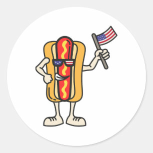 Sticker Rond Hot Dog American Flag 4juillet Patriotic Bbq Cooko