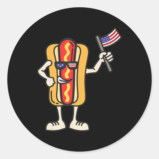 Sticker Rond Hot Dog American Flag Juillet 4 Patriotic BBQ Cook (Devant)