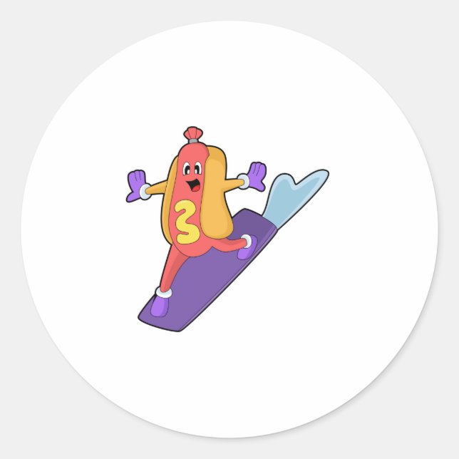 Sticker Rond Hot-dog as Snowboarder with Sonowboard (Devant)