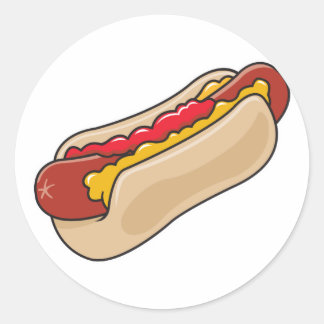 Sticker Rond hot dog en bun avec ketchup et graphique moutarde