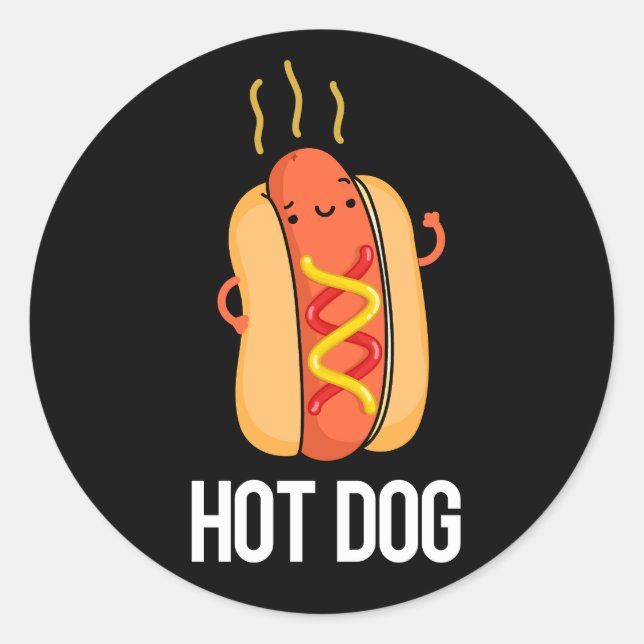 Sticker Rond Hot Dog Funny Snack Pun Dark BG (Devant)