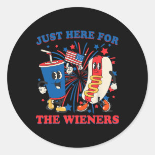 Sticker Rond Hot Dog Je suis juste ici pour les Wieners 4 juill