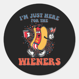 Sticker Rond Hot Dog, je suis juste là pour les saucisses 4 jui