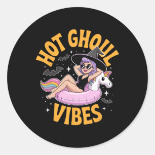 Sticker Rond Hot Ghoul Vibes Sorcière Halloween Costume d'été V