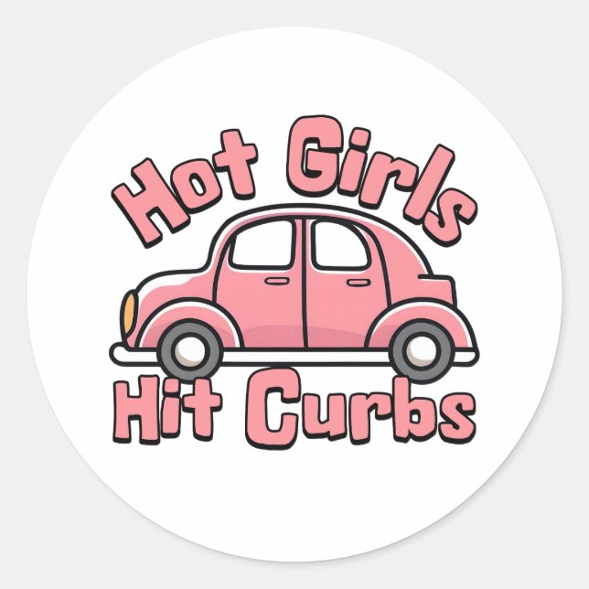 Sticker Rond Hot Girls Frappe Curbs Funny Pink (Devant)