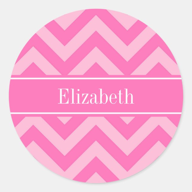 Sticker Rond Hot Pink #2 Cotton Candy LG Chevron Nom Monogram (Devant)