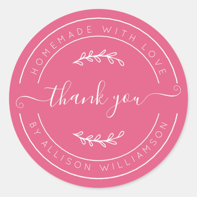 Sticker Rond Hot Pink Homemade Thank You Label (Devant)