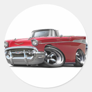 Sticker Rond Hot rod 1957 convertible rouge de Chevy Belair