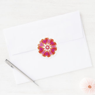 Sticker Rond Hot rose et rouge Valentine Coeurs Flower Circle L