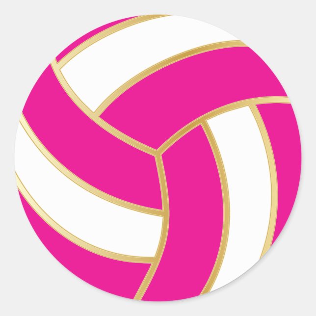 Sticker Rond Hot Rose, Gold et White Volleyball (Devant)