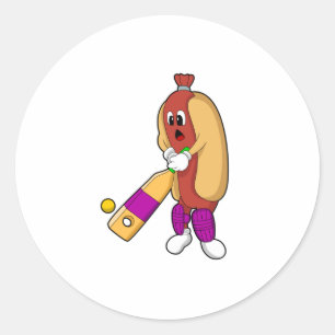 Sticker Rond Hotdog au cricket avec batte de cricket