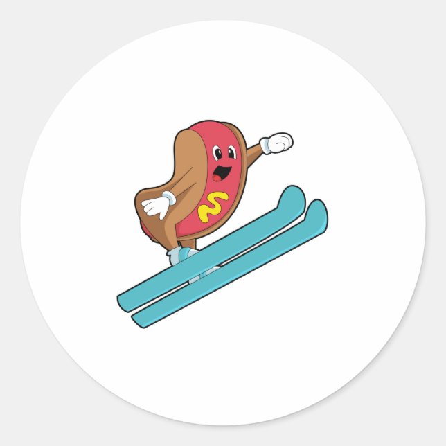 Sticker Rond Hotdog comme sauteur de ski avec Ski.PNG (Devant)