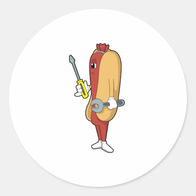 Sticker Rond Hotdog en mécanique avec outil (Devant)