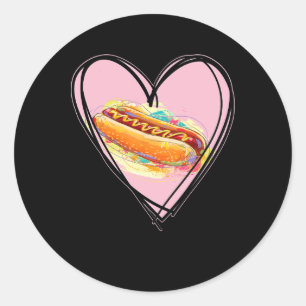 Sticker Rond Hotdog Est Mon Valentin J'Aime Hot-dog Je Cœur Hot