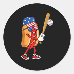 Sticker Rond Hotdog Jouer au baseball américain Jour de l'Indép