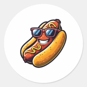 Sticker Rond Hotdog Sungles Restauration rapide Chiens chauds L