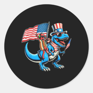 Sticker Rond Hotdog Trex Dinosaur 4 juillet Amerisaurus Toddl