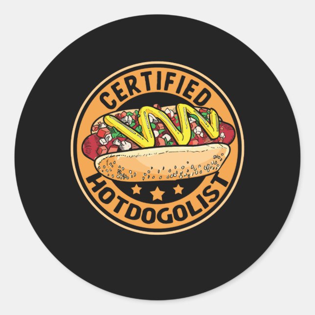 Sticker Rond Hotdogolist Certifié Cool Hot Dog Sausage Hot Dog (Devant)