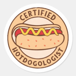 Sticker Rond Hotdogologue certifié Funny Hot Amoureux des chien