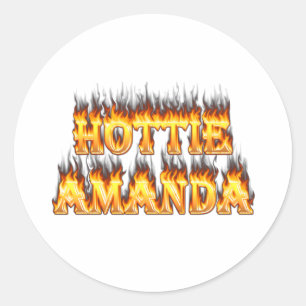 Sticker Rond Hottie Amanda feu et flammes.